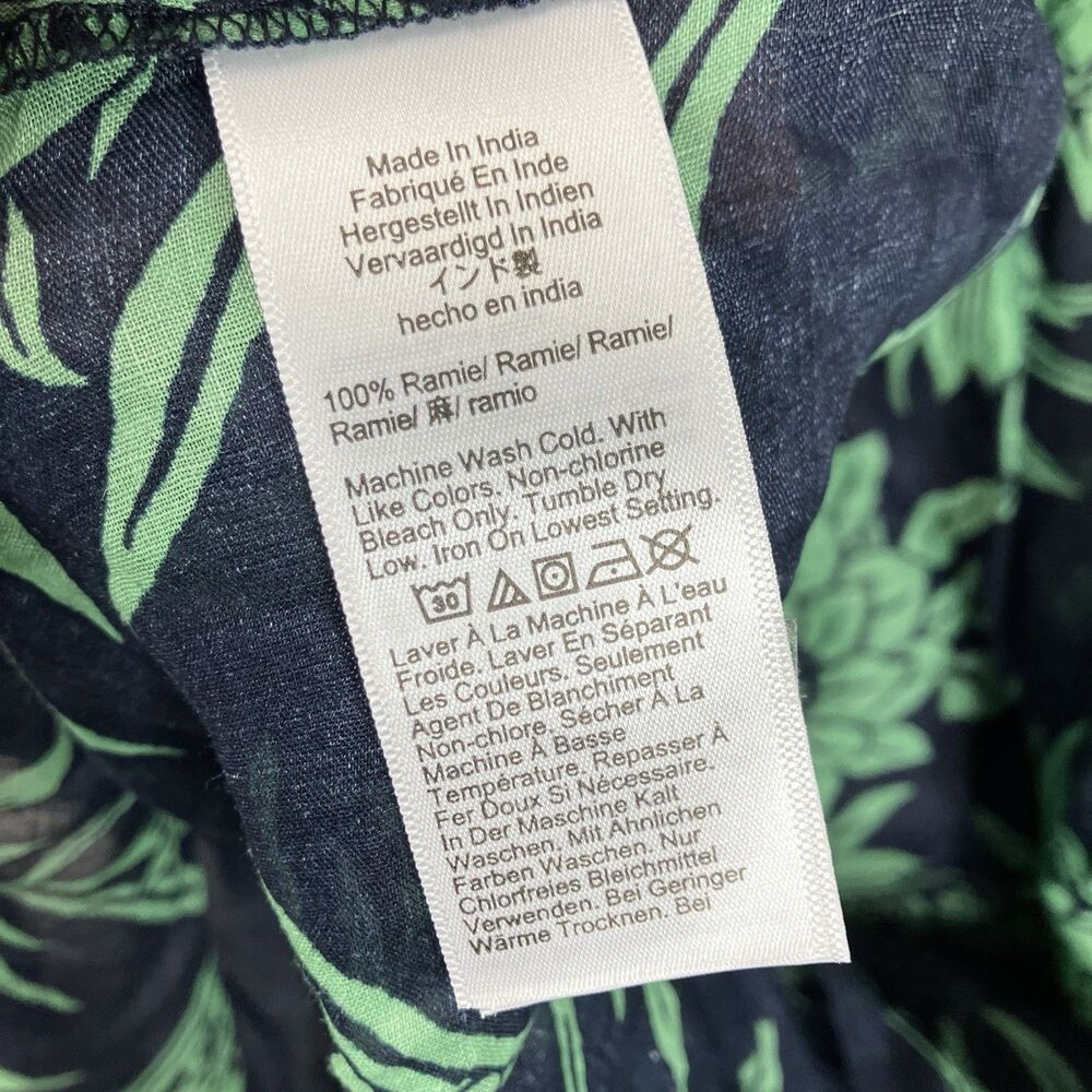 J Crew Ramie Cerise Shirt Dress Womens 12 Navy Green Pineapple Print Midi - Picture 10 of 16